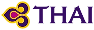 Thai logo: purple wordmark 'THAI' with a gold emblem on the left (brand logo)