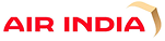 Air India logo with a red wordmark and a gold tail motif on the right, representing the airline brand.