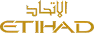Etihad Airways logo in gold with Arabic script above the word ETIHAD.